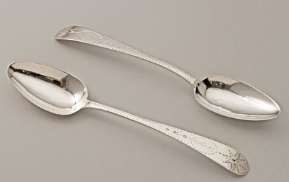 Irish Georgian Silver Bright Cut Tablespoons (Pair) - Wicklow Regiment (Set 2 of 2)